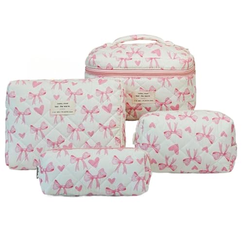4 Stück Gesteppte Kulturtasche Set Make Up Tasche Tragbare Schminktasche Makeup Bag Beauty Case Waschtasche Groß Mit ReißVerschluss Für Frauen MäDchen (K) von LxmQuyliven