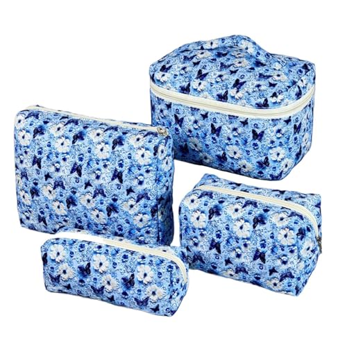 4 Stück Gesteppte Kulturtasche Set Make Up Tasche Tragbare Schminktasche Makeup Bag Beauty Case Waschtasche Groß Mit ReißVerschluss Für Frauen MäDchen (X) von LxmQuyliven