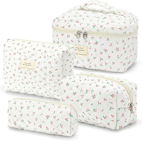 4 Stück Set Kosmetiktasche Kosmetiktasche Blumen für Mädchen Frauen Cosmetic Bag Handtasche Reißverschluss Organizer Tasche EmergencyKit Girls School Bag (D) von LxmQuyliven