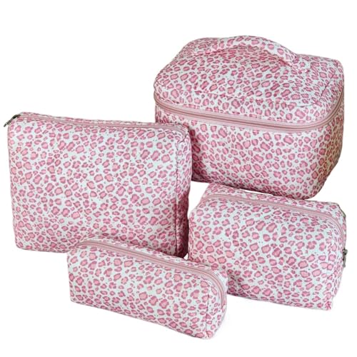 4 Stück Set Kosmetiktasche Kulturtasche Damen Gross Kulturtasche Damen Gesteppte Make Up Tasche Makeup Bag Beauty Case Waschtasche Groß für Frauen, Alltag und Reisen (F) von LxmQuyliven