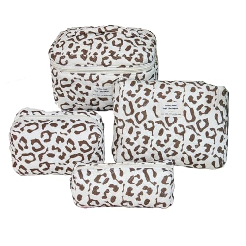 4PCS Set Kosmetiktasche Damen Groß Aesthetic Stuff Clean Girl Coquette Aesthetic Cosmetic Gesteppte Reißverschlusstasche mit blauen Blumen Münztasche für Mädchen Frauen (D) von LxmQuyliven