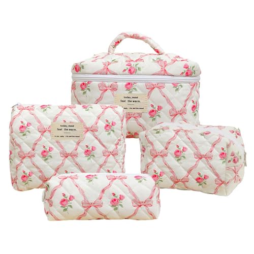 4er Kosmetiktasche Set Kulturtasche Damen Mit Blumenmuster Gesteppte Kulturtasche Emergency Kit Girls School Bag Kosmetiktasche Groß Niedliche Reise-KosmetiktaschefFür Die Geldbörse (I) von LxmQuyliven