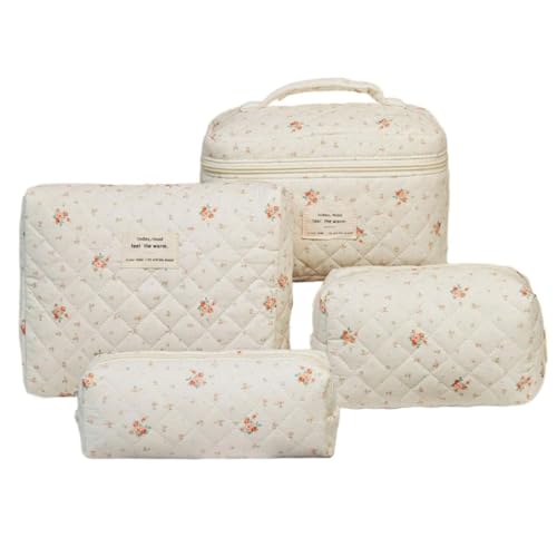 Kosmetiktasche Set Toilettentasche Damen Tragbare Makeup Tasche Blumenmuster Kulturtasche Kosmetikbeutel mit Blümchen für Make-up-Pinsel und Beauty-Utensilien (J) von LxmQuyliven