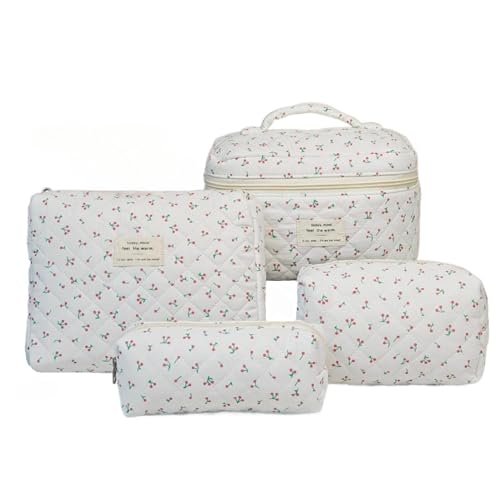 Kosmetiktasche Set Toilettentasche Damen Tragbare Makeup Tasche Blumenmuster Kulturtasche Kosmetikbeutel mit Blümchen für Make-up-Pinsel und Beauty-Utensilien (N) von LxmQuyliven