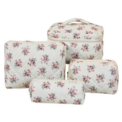 Kosmetiktasche Set Toilettentasche Damen Tragbare Makeup Tasche Blumenmuster Kulturtasche Kosmetikbeutel mit Blümchen für Make-up-Pinsel und Beauty-Utensilien (Q) von LxmQuyliven
