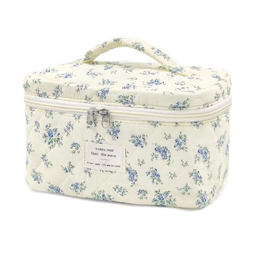 Waschtasche Groß Blumen Tragbare Makeup Tasche Make Up Bag Emergency Kit ReißVerschlusstasche Mit Blauen Kosmetiktasche Damen Groß Für Frauen, Alltag Und Reisen (C) von LxmQuyliven