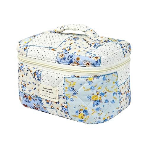 Waschtasche Groß Blumen Tragbare Makeup Tasche Make Up Bag Emergency Kit ReißVerschlusstasche Mit Blauen Kosmetiktasche Damen Groß Für Frauen, Alltag Und Reisen (E) von LxmQuyliven