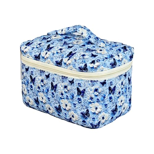 Waschtasche Groß Blumen Tragbare Makeup Tasche Make Up Bag Emergency Kit ReißVerschlusstasche Mit Blauen Kosmetiktasche Damen Groß Für Frauen, Alltag Und Reisen (O) von LxmQuyliven
