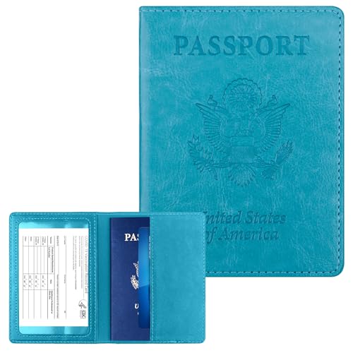 Reisepasshülle für Männer und Frauen – Reisepasshülle, Reise-Utensilien, Reiseutensilien, Zubehör, blockierender Leder-Kartenschlitzschutz für Strumpffüller, Geschenke, 1 Packung – Blau von Lxzyu