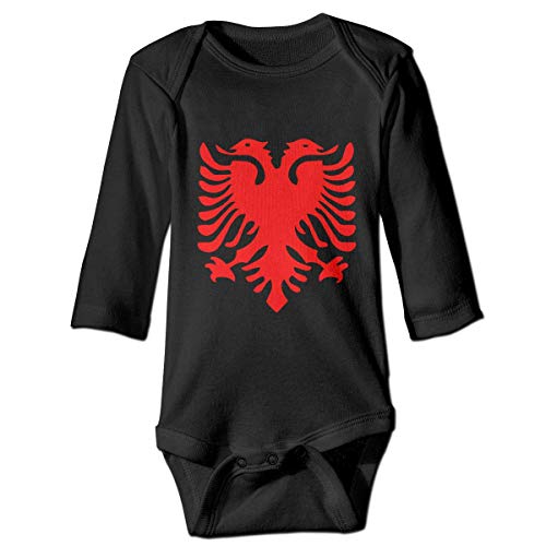 Albanische Flagge lustig Unisex Baby Tiny Strampler Langarm Overall Outfits Gr. 6-12 Monate, Schwarz von LyCheer