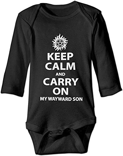 Baby Strampler mit Aufschrift "Keep Calm and Carry On My Son" Gr. 0-6 Monate, Schwarz von LyCheer