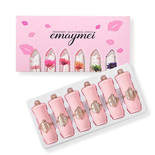 Kristall-Lippenstift, klare Blume, Gelee, Lippenstift, langanhaltend, feuchtigkeitsspendend, Temperatur-Farbwechsel, Lippenbalsam Frauen und Mädchen, 6 Stück von Egujiwa