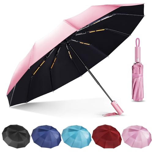 Lychico Regenschirm, winddichter Reiseschirm – kompakter, automatischer faltbarer Regenschirm für Regen, 12 Rippen, windabweisend, tragbare Regenschirme für Einhandbedienung, klein, leicht, stark, von Lychico