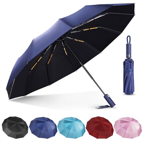 Lychico Regenschirm, winddichter Reiseschirm – kompakter, automatischer faltbarer Regenschirm für Regen, 12 Rippen, windabweisend, tragbare Regenschirme für Einhandbedienung, klein, leicht, starker von Lychico