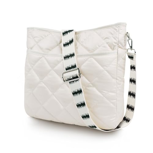 Lychii Gesteppte Tote Tasche, Umhängetasche Schultertasche Handtasche, Puffer Tote Bag - Daunen-Baumwolle(30 * 6 * 30cm), Cremeweiß von Lychii