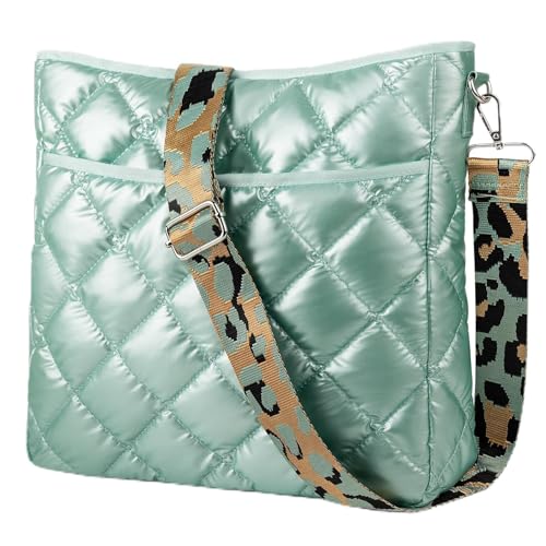 Lychii Gesteppte Tote Tasche, Umhängetasche Schultertasche Handtasche, Puffer Tote Bag - Daunen-Baumwolle(30 * 6 * 30cm), Grün von Lychii