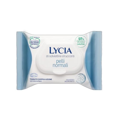 Lycia - Make-up-Entferner-Tücher für normale Haut, Make-up-Entferner-Tücher für Gesicht und Augen, mit Hyaluronsäure, 100% natürlicher Stoff, 20 Stück von Lycia