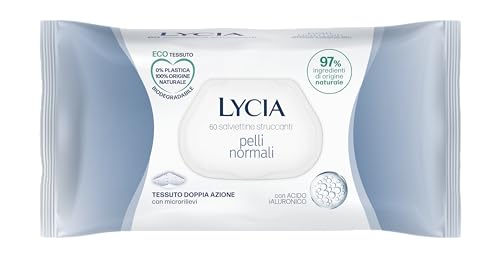 Lycia - Make-up-Entferner-Tücher für normale Haut, Make-up-Entferner-Tücher für Gesicht und Augen, mit Hyaluronsäure, 100% natürlicher Stoff, 60 Stück von Lycia