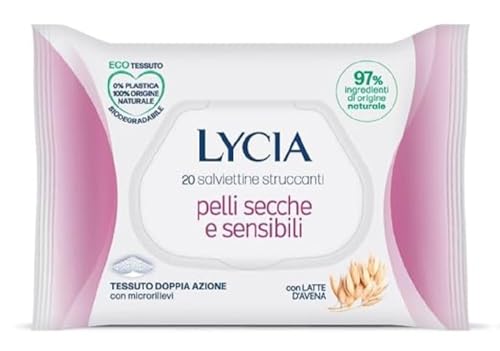 Lycia - Make-up-Entferner-Tücher für trockene und empfindliche Haut, Make-up-Entferner-Tücher für Gesicht und Augen, mit Hafermilch, aus 100% natürlichem Stoff, 20 Stück von Lycia