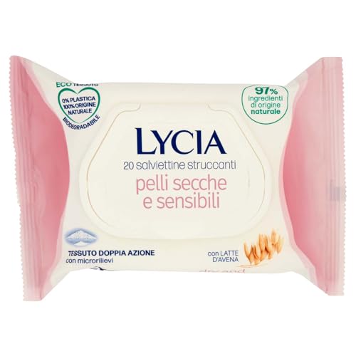 Lycia - Make-up-Entferner für trockene und empfindliche Haut, Make-up-Entferner für Gesicht und Augen, mit Hafermilch, aus 100% natürlichem Stoff, 20 Stück von Lycia