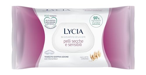 Lycia - Make-up-Entferner-Tücher für trockene und empfindliche Haut, Make-up-Entferner-Tücher für Gesicht und Augen, mit Hafermilch, aus 100% natürlichem Stoff, 60 Stück von Lycia