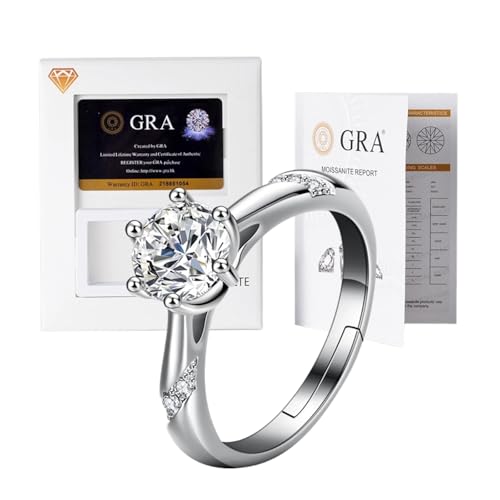Lyciel S925 Reines Silber Moissanit Ring 1/2 CT D Farbe VVS1 Klarheit, 18K Weißgold plated, Geschenk für Frauen (BTJZ-001/6.5mm1CT,5A zircon imitation moissanite diamond) von Lyciel