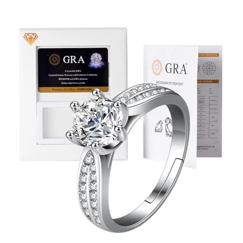 Lyciel S925 Reines Silber Moissanit Ring 1/2 CT D Farbe VVS1 Klarheit, 18K Weißgold plated, Geschenk für Frauen (BTJZ-002/6.5mm1CT,5A zircon imitation moissanite diamond) von Lyciel