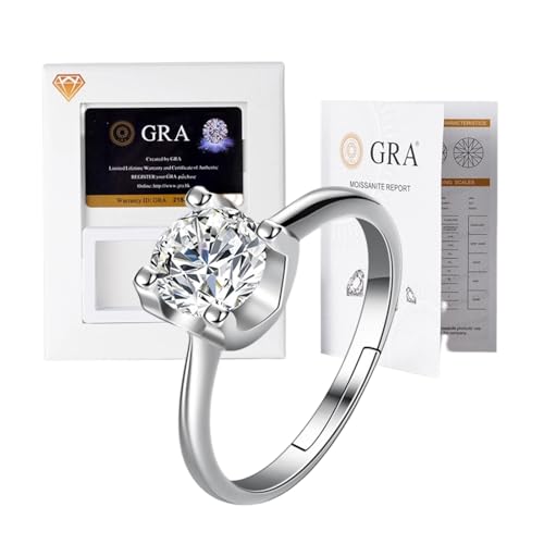 Lyciel S925 Reines Silber Moissanit Ring 1/2 CT D Farbe VVS1 Klarheit, 18K Weißgold plated, Geschenk für Frauen (BTJZ-003/6.5mm1CT,5A zircon imitation moissanite diamond) von Lyciel