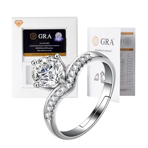 Lyciel S925 Reines Silber Moissanit Ring 1/2 CT D Farbe VVS1 Klarheit, 18K Weißgold plated, Geschenk für Frauen (BTJZ-004/6.5mm1CT,Inlaid with genuine Moissanite diamonds) von Lyciel