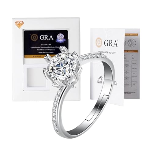 Lyciel S925 Reines Silber Moissanit Ring 1/2 CT D Farbe VVS1 Klarheit, 18K Weißgold plated, Geschenk für Frauen (BTJZ-007/6.5mm1CT,5A zircon imitation moissanite diamond) von Lyciel