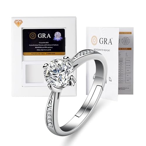 Lyciel S925 Reines Silber Moissanit Ring 1/2 CT D Farbe VVS1 Klarheit, 18K Weißgold plated, Geschenk für Frauen (BTJZ-011/6.5mm1CT,5A zircon imitation moissanite diamond) von Lyciel