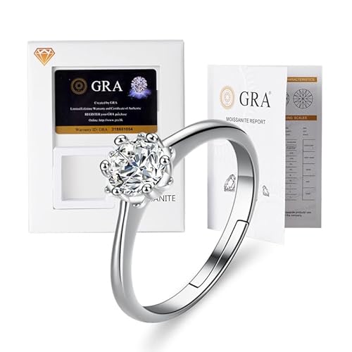 Lyciel S925 Reines Silber Moissanit Ring 1/2 CT D Farbe VVS1 Klarheit, 18K Weißgold plated, Geschenk für Frauen (BTJZ-015/5.0mm0.5CT,5A zircon imitation moissanite diamond) von Lyciel