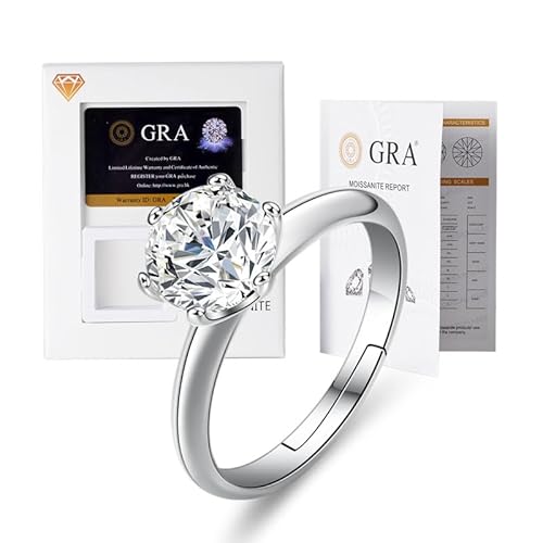 Lyciel S925 Reines Silber Moissanit Ring 1/2 CT D Farbe VVS1 Klarheit, 18K Weißgold plated, Geschenk für Frauen (BTJZ-017/7.5mm1.5CT,5A zircon imitation moissanite diamond) von Lyciel