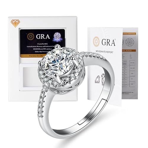 Lyciel S925 Reines Silber Moissanit Ring 1/2 CT D Farbe VVS1 Klarheit, 18K Weißgold plated, Geschenk für Frauen (BTJZ-024/6.5mm1CT,Inlaid with genuine Moissanite diamonds) von Lyciel