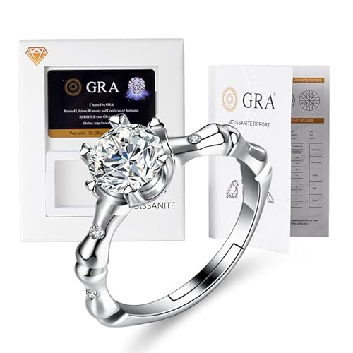 Lyciel S925 Reines Silber Moissanit Ring 1/2 CT D Farbe VVS1 Klarheit, 18K Weißgold plated, Geschenk für Frauen (BTJZ-026/6.5mm1CT,5A zircon imitation moissanite diamond) von Lyciel