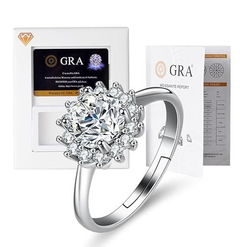 Lyciel S925 Reines Silber Moissanit Ring 1/2 CT D Farbe VVS1 Klarheit, 18K Weißgold plated, Geschenk für Frauen (BTJZ-028/6.5mm1CT,Inlaid with genuine Moissanite diamonds) von Lyciel