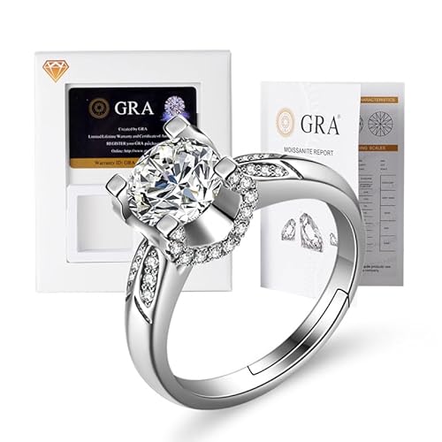 Lyciel S925 Reines Silber Moissanit Ring 1/2 CT D Farbe VVS1 Klarheit, 18K Weißgold plated, Geschenk für Frauen (BTJZ-038/6.5mm1CT,Inlaid with genuine Moissanite diamonds) von Lyciel