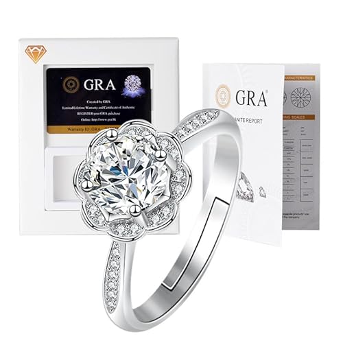 Lyciel S925 Reines Silber Moissanit Ring 1/2 CT D Farbe VVS1 Klarheit, 18K Weißgold plated, Geschenk für Frauen (BTJZ-051/6.5mm1CT,5A zircon imitation moissanite diamond) von Lyciel
