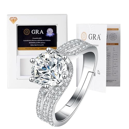 Lyciel S925 Reines Silber Moissanit Ring 1/2 CT D Farbe VVS1 Klarheit, 18K Weißgold plated, Geschenk für Frauen (BTJZ-052/8.0mm2CT,5A zircon imitation moissanite diamond) von Lyciel