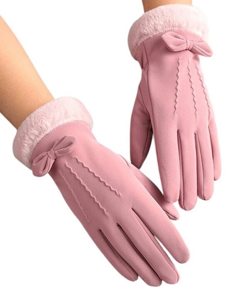 Lycille Abendhandschuhe elegante und warme Handschuhe mit Kunstfell in ROSA für Frauen (1 Paar Handschuhe) atmungsaktiv, Touchscreen geeignet von Lycille