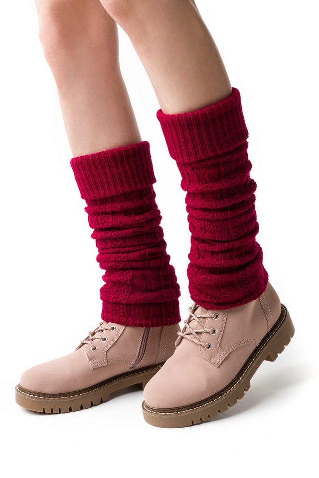 Lycille Beinstulpen 1 Paar Beinstulpen für Frauen aus Wolle mit Zopfmuster Overknees (1 Paar) Universalgröße, 36-40 cm Umfang, Feinstrick, ohne Fuß, weinrot von Lycille
