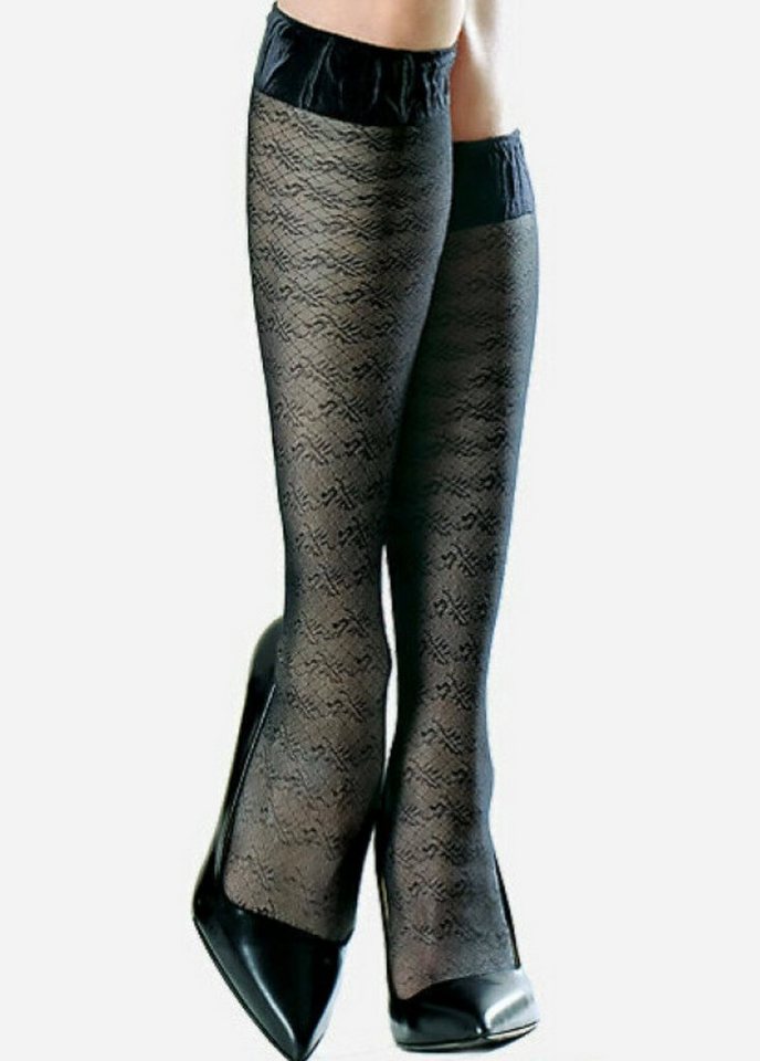 Lycille Feinkniestrümpfe elegante Kniestrümpfe aus Mikrofaser 40 den (1 Paar) mit Muster flache Nähte schwarz von Lycille
