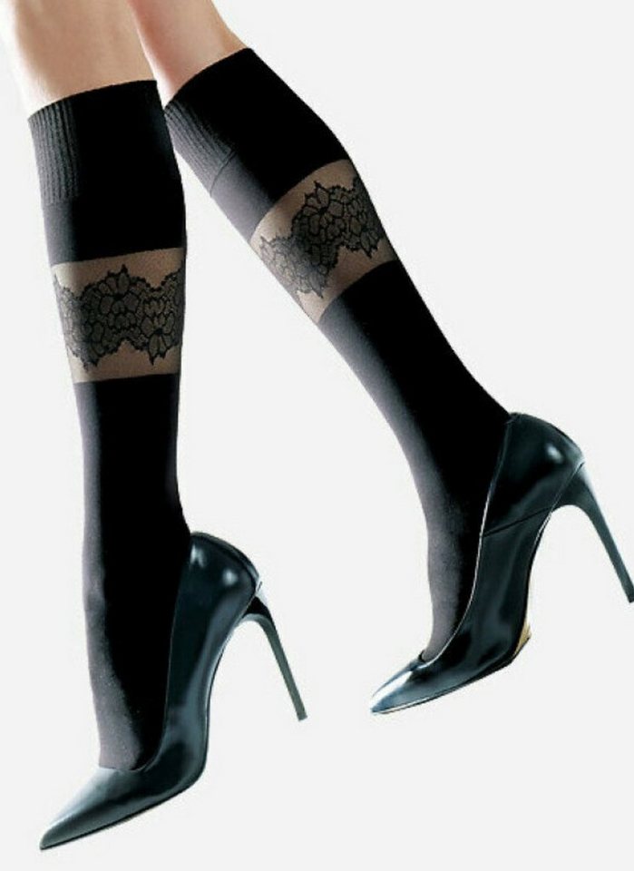 Lycille Feinkniestrümpfe elegante Kniestrümpfe aus Mikrofaser 60 den (1 Paar) mit Muster flache Nähte schwarz von Lycille