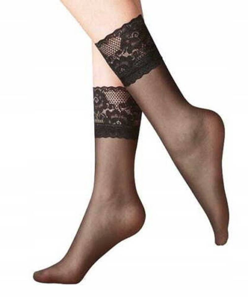 Lycille Feinsocken 1 Paar eleganter Fein-Socken mit Spitze mit Silikon 20 Den (1 Paar) flache Nähte, 9 cm breite Spitze, durchsichtig von Lycille