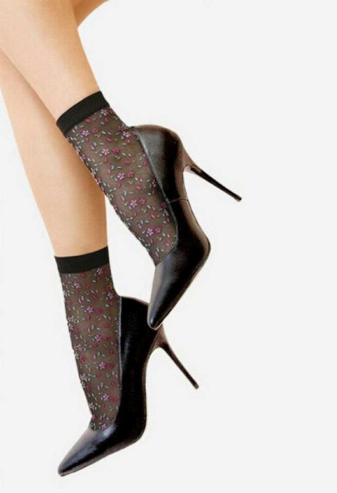 Lycille Feinsocken elegante Socken mit Blumen-Muster 20 den (1 Paar) mit Muster flache Nähte schwarz aufgedruckte Blumen von Lycille