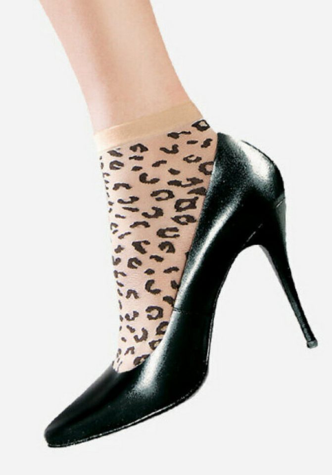 Lycille Feinsöckchen 20 DEN ANIMALS-Muster (1 Paar) mit Muster flache Nähte beige/schwarz von Lycille