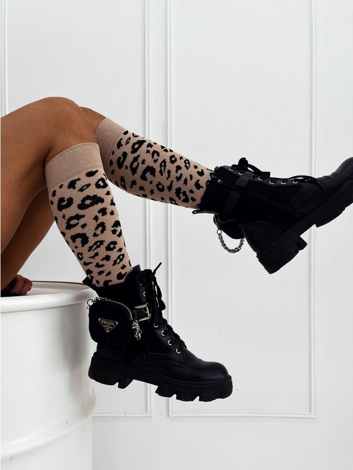 Lycille Kniestrümpfe 1 Paar moderne Baumwollkniestrümpfe 37/41 für Frauen mit Tiermuster (1 Paar) flache Nähte, Wadenumfang bis maximal 38 cm, Langsocken, Panter-Muster von Lycille