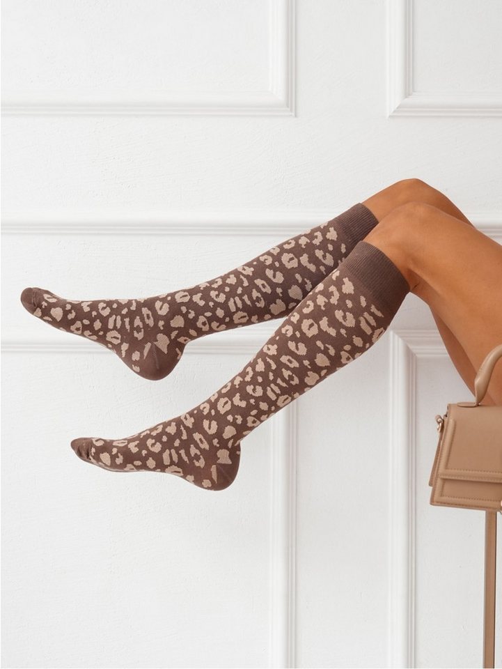 Lycille Kniestrümpfe 1 Paar moderne Baumwollkniestrümpfe 37/41 für Frauen mit Tiermuster (1 Paar) flache Nähte, Wadenumfang bis maximal 38 cm, Langsocken, Panter-Muster von Lycille