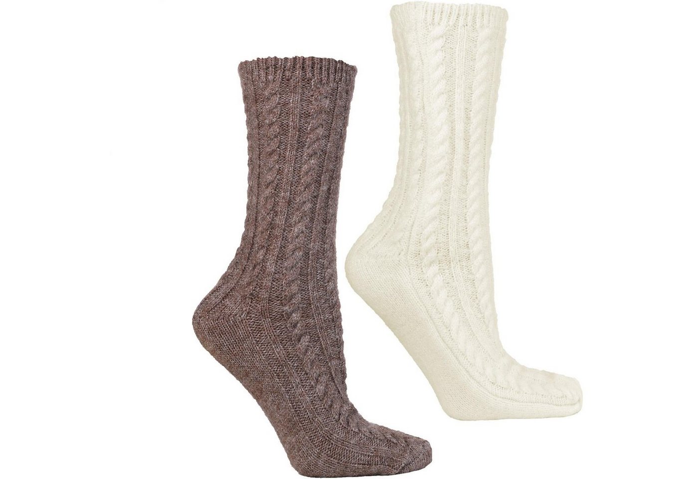 Lycille Langsocken Socken mit Wolle und Zopfmuster (2 er Pack) atmungsaktiv, mit Zopfmuster, mit Wolle, in 2 Farben von Lycille