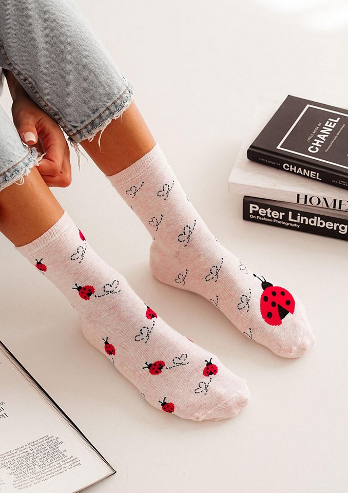 Lycille Socken 1 Paar Lycille Socken 37/41 aus Baumwolle MARIENKÄFER-Muster von Lycille